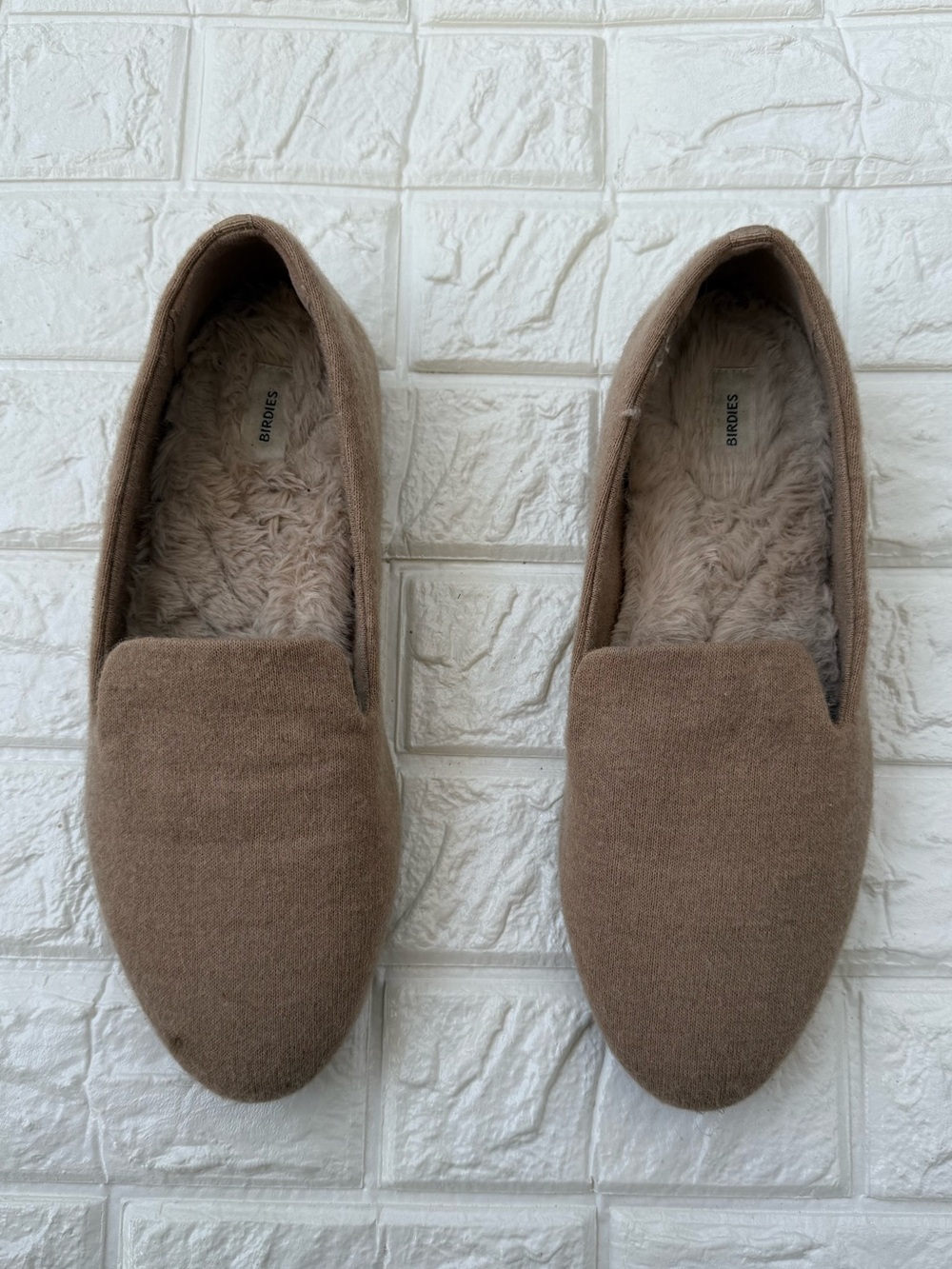 Birdies The Starling Loafers Tan Wool Blend Faux Fur Lined Women's 105 Slipper